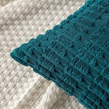 MIULEE Pack of 2 Corduroy Decorative Throw Pillow Covers 18x18 Inch Soft Boho Striped Pillow Covers Modern Farmhouse Home Decor for Summer Coastal Sofa Living Room Couch Bed Teal
