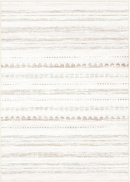 Nakagishi Area Rug Living Room Rugs: 6x10 Large Soft Machine Washable Boho Moroccan FarmNeutral Stain Resistant Indoor Floor Carpet for Bedroom Under Dining Table Home Office Decor-Cream Brown