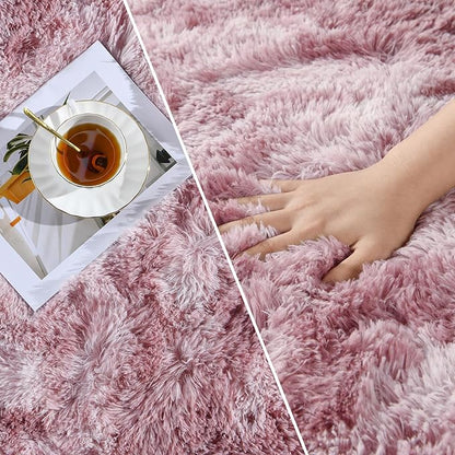 Deerhoo Large Shag Area Rugs 6 x 9, Tie-Dyed Plush Fuzzy Rugs for Living Room, Ultra Soft Fluffy Furry Rug for Bedroom, Indoor Carpet Nursery Rugs for Kids Room Home Decor, Pink Purple
