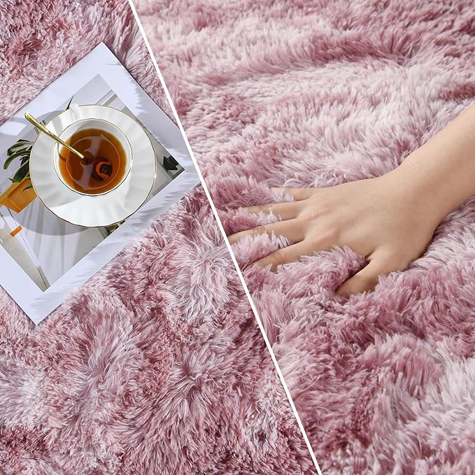 Deerhoo Large Shag Area Rugs 5 x 8, Tie-Dyed Plush Fuzzy Rugs for Living Room, Ultra Soft Fluffy Furry Rug for Bedroom, Indoor Carpet Nursery Rugs for Kids Room Home Decor, Pink Purple