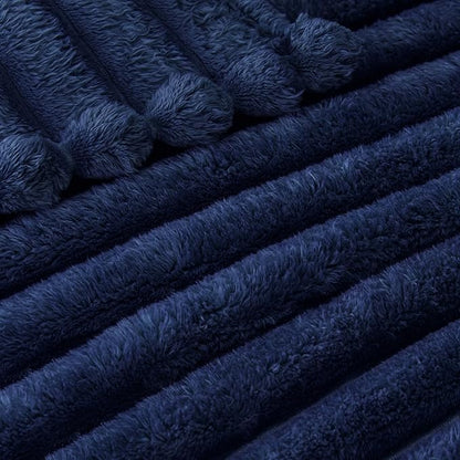 Exclusivo Mezcla Twin Size Flannel Fleece Blanket, Super Soft Striped Jacquard Bed Blanket, Lightweight Fuzzy Cozy for All Seasons, 60x80 Inches, Navy Blue