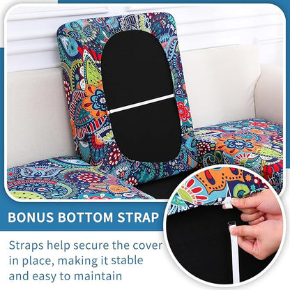 hyha Printed Couch Cushion Covers, Floral Sofa Covers Washable for 3 Cushion Couch, Stretch Pattern Outdoor Cushion Covers for Patio Furniture with Elastic Bottom(3 Packs, Paisley)