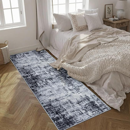 2.6'x8' Runner Rug Washable Rug;Modern Abstract Soft Thin Runner Rug Dark-Black