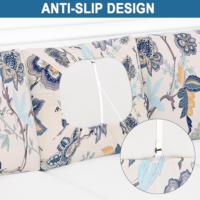 Smiry Printed Couch Cushion Covers, Stretch Soft Couch Covers for Sofa, Washable Non-Slip Sofa Slipcover Furniture Protector for Indoor and Outdoor (Backrest L, Beige)
