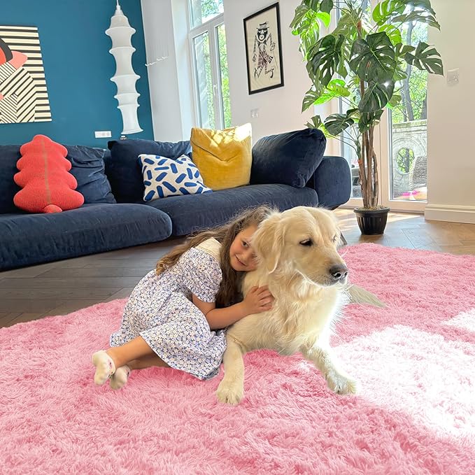 OLANLY 2x5 Machine Washable Runner Rugs for Hallway, Soft Fluffy Shaggy Bedside Rugs for Bedroom, Living Room, Indoor Floor Carpet for Kids Girls and Boys, Nursery Rooms, Home Decor Aesthetic, Pink