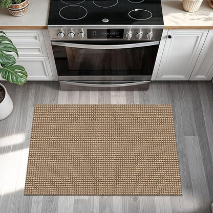 KOZYFLY Indoor Door Mat 2x3 ft Small Area Rugs Washable Front Door Mat Non Slip Rubber Backed Entryway Rug Cotton Entrance Doormat for Front Porch Bathroom Kitchen Bedroom, Tan/Orange/Brown