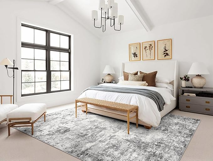 UERMEI 10x14 Area Rug Living Room Rugs - Washable Neutral Modern Abstract Soft Thin Large Rug Indoor Floor No Slip Rug Carpet for Bedroom Under Dining Table Home Office Decor - Grey