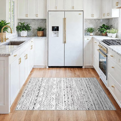 3x4 Washable Entryway Area Rug: Moroccan Small Runner Rug for Hallway Soft Modern Non Slip Door Mat with Rubber Backing Low Pile Thin Floor Carpet for Kitchen Bathroom Bedroom Indoor 3x4 Grey