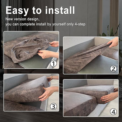 Leather Look Couch Cushion Covers Sofa Seat Slipcovers Sets Couches Furniture Protector for Sectional Armchair Loveseat Pets Kids Stretch Spandex Fabric (3 Cushion XL Sofa, Light Brown)