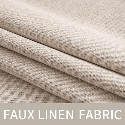 MIULEE 100% Blackout Linen Textured Curtains for Bedroom Solid Thermal Insulated Natural Beige Grommet Room Darkening Curtains & Drapes Luxury Decor for Living Room Nursery 52 x 98 Inch (2 Panels)