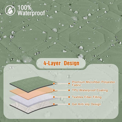 VANSOFY Waterproof Recliner Couch Covers, Sofa Covers Non-Slip 1-Piece Washable Reclining Sofa Cover Furniture Protector with Elastic Straps Pocket for Dogs, Pets(Bean Green,3 Seater)