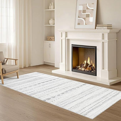 Nakagishi Runner Rug Kitchen Washable Rugs: 3x8 Non-Slip Boho Soft Modern Stain Resistant Indoor Floor Neutral Farmhouse Throw Carpet for Hallway Bathroom Laundry Room Entryway Bedroom- Grey