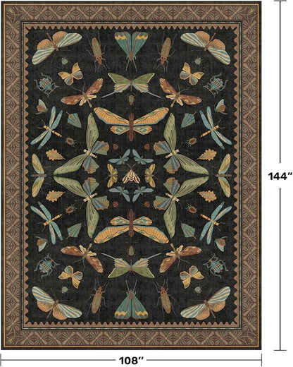 Hazo Haus Large Black Rug for Living Room - Area Rugs 9x12 Dining Room Table, Large Bedroom Under Bed, Unique Insect Bug Home Décor, Foldable Soft Stain Resistant