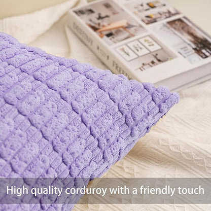 Pack of 2 Corduroy Decorative Throw Pillow Covers 18x18 Inch Soft Striped Pillow Covers Modern Farmhouse Home Decor for Sofa Living Room Couch Bed（Purple）