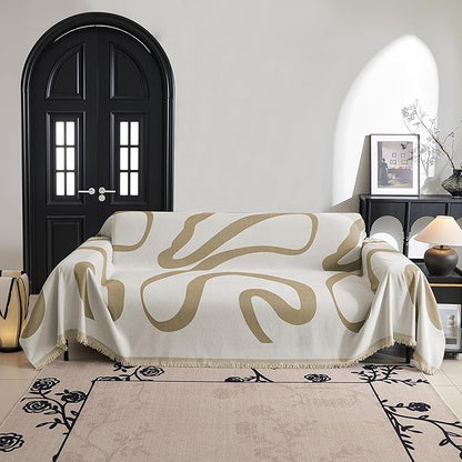 MYSKY HOME Couch Cover for 3 Cushion Couch Sofa Cover, Super Soft Boho Couch Covers for Dogs Washable, Jacquard Sofa Slipcover Furniture Protector for Living Room, 91" x 150", Khaki Curve