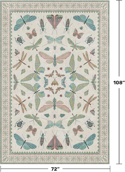 Hazo Haus Sage Green Rugs for Bedroom Under Bed - 6x9 Area Rug for Living Room, Dining Room, Kids Playroom, Fun Insect Cute Décor,Ultra Soft Non Slip Stain Resistant