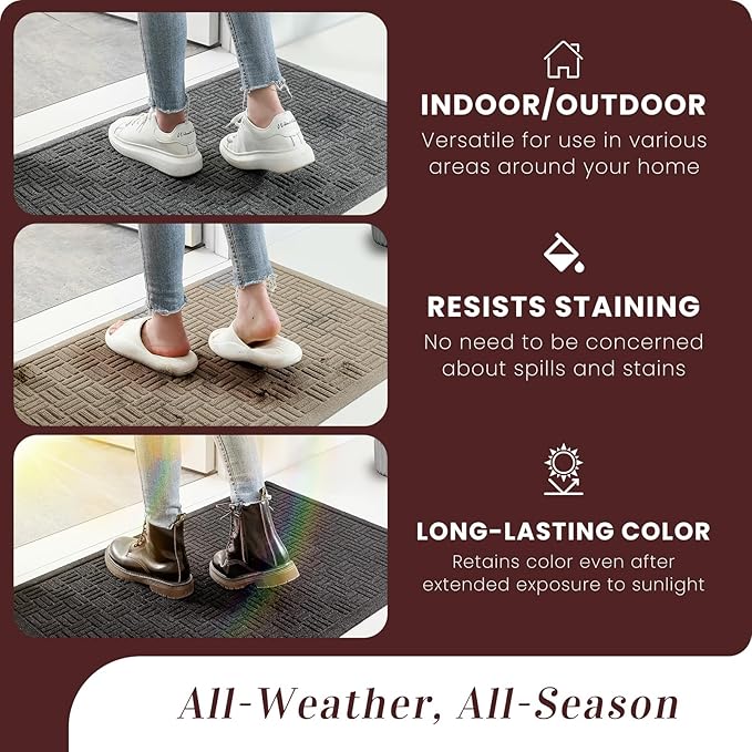 Mibao Front Door Mat Indoor Outdoor Entrance, Dirt Trapping Waterproof All-Season, All-Weather Doormat, Non-Slip Durable Natural Rubber Low Profile Easy Clean Patio Entrance Mat, 47" x 31.5", Black