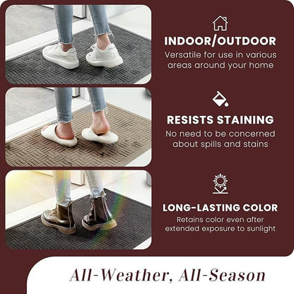 Mibao Front Door Mat Indoor Outdoor Entrance, Dirt Trapping Waterproof All-Season, All-Weather Doormat, Non-Slip Durable Natural Rubber Low Profile Easy Clean Patio Entrance Mat, 47" x 31.5", Black