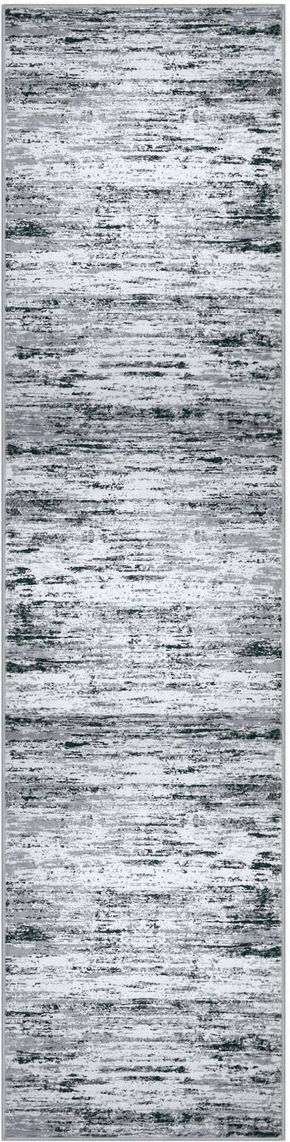 Lansny Modern Abstract Runner Rug 3x10, Black Grey White Washable Kitchen Runner Non-Slip Soft Hallway Rug Runner Thin Print Faux Wool Carpet for Entryway Bedroom Laundry Room Indoor Home Office Decor