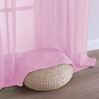 OWENIE Extra Long Pink Sheer Curtains 96 Inches Long 2 Panels Set, Soft Lightweight Airy Voile Sheer Curtain for Bedroom Living Room, Rod Pocket Solid Color Farmhouse Curtains, 59" Wx96 L Inch