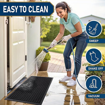 Smiry Front Door Mat Outside Entrance, Heavy Duty Natural Rubber Doormat, Non Slip, Trap Dirt and Moisture, Easy Clean, Low Profile Welcome Floor Mats for Indoor Outdoor Entry, 29.5x17 Inch, Black