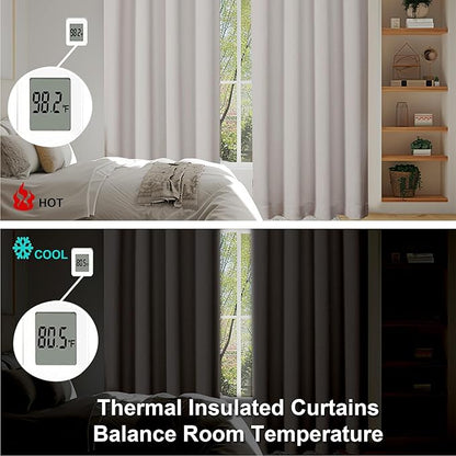 Simplebrand Ava Natural Blackout Curtains for Bedroom 63 Inch Length 2 Panels Set, Solid Thermal Insulated Privacy Living Room Window Treatment Curtains Blackout Drapes, W50 x L63 Inch