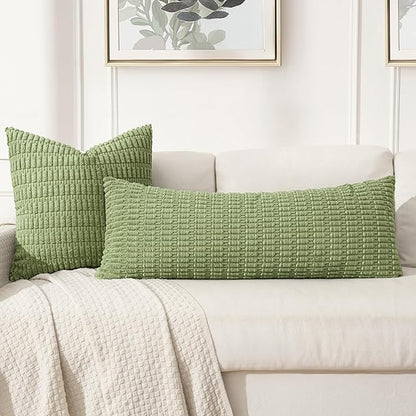 MIULEE Pack of 1 Spring Sage Green Long Body Lumbar Decorative Throw Pillow Cover 14x36 Inch for Bed Couch Sofa Living Room Soft Boho Pillow Cover Modern Farmhouse Home Decor