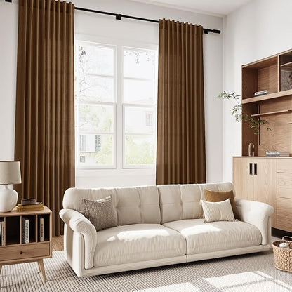 Tobacco Brown Linen Curtains 102 Inches Rod Pocket Back Tab Drapes 2 Panels Set for Living Room Bedroom Light Filtering Semi Sheer Tobacco Brown Curtain 102 Length for Patio Door 52x102