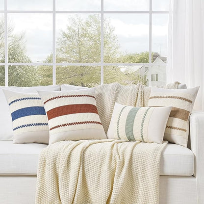 Fancy Homi Set of 1 Boho Neutral Long Lumbar Decorative Throw Pillow Cover 12x24 Inch for Couch Bed Sofa Chair, Modern Organic Farmhouse Home Decor, Soft Cotton Cute Accent Tan Rectangle Cushion Case