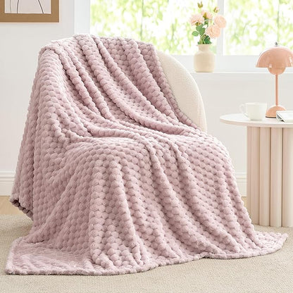 BEDELITE Fleece Twin Blankets for Couch & Bed - 3D Jacquard Decorative Lotus Pink Blanket, Super Soft and Cozy Warm Fuzzy Blanket All Seasons Suitable, 60x80Inches