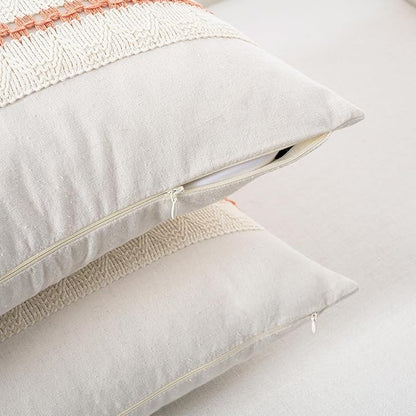 Fancy Homi Set of 1 Boho Coral Lumbar Decorative Throw Pillow Cover 12x20 Inch for Couch Bed Sofa Chair, Modern Organic Farmhouse Home Decor, Soft Cotton Cute Accent Rectangle Cushion Case