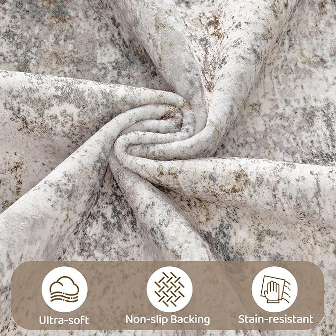 7x9 Area Rug Living Room Rugs - Washable Neutral Modern Abstract Soft Thin Large Rug Indoor Floor No Slip Rug Carpet for Bedroom Under Dining Table Home Office Decor - Brown Grey