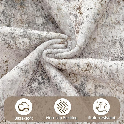 7x9 Area Rug Living Room Rugs - Washable Neutral Modern Abstract Soft Thin Large Rug Indoor Floor No Slip Rug Carpet for Bedroom Under Dining Table Home Office Decor - Brown Grey