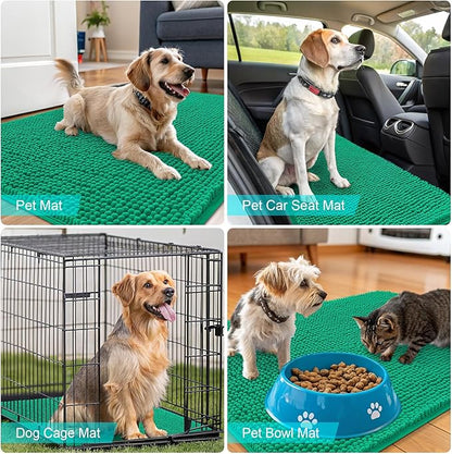 OLANLY Dog Door Mat for Muddy Paws 24x16, Absorbs Moisture and Dirt, Absorbent Non-Slip Washable Doormat, Quick Dry Chenille Mud Mat, Entry Indoor Entryway Carpet for Inside Floor, Emerald Green