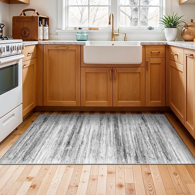 3x5 Area Rug Non-Slip: Washable Rugs for Hallway Entryway Kitchen Living Room Bedroom - Easy-to-Clean Stain and Water Resistant Carpet - Soft Low-Pile Throw Mat Grey