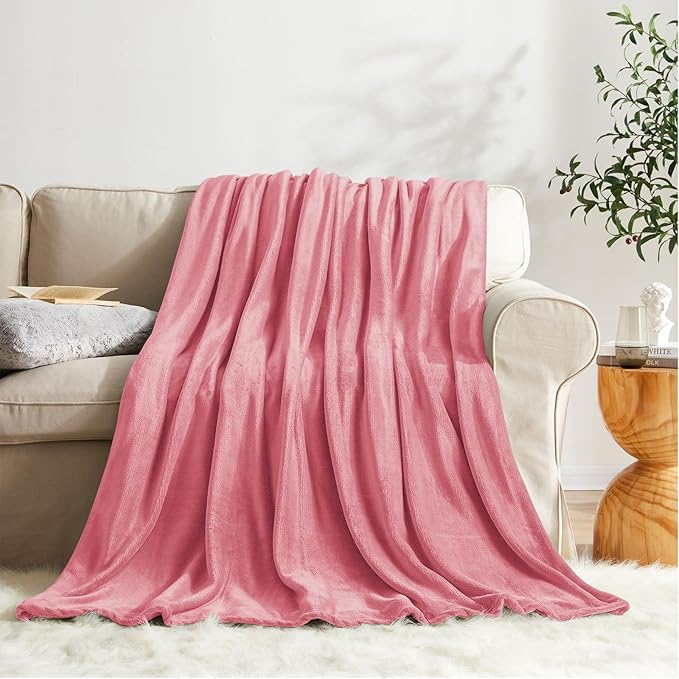KMUSET Fleece Blanket Twin Size Salmon Pink Lightweight Super Soft Cozy Fuzzy Bed Blankets Microfiber Factory Shop