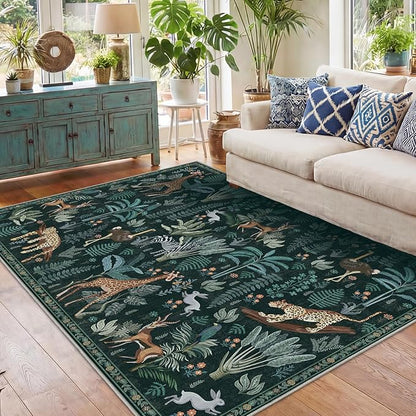 OPPODREAM Animal Soft Area Rugs 5x7, Washable Black Rug with Non Slip Backing, 5 x 7 Faux Cashmere Low-Pile 5x7 Carpet