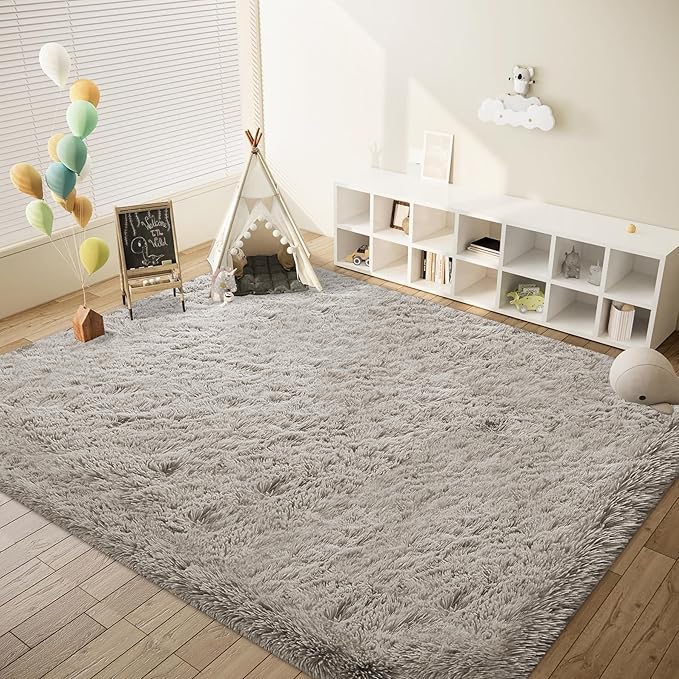 6x9 Area Rugs for Living Room: Fluffy Shag Soft Washable Rug Large Fuzzy Plush Indoor Carpet for Bedroom Nursery Playroom Kids Girls Boys Room (Grey Camel, 6'x9')