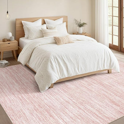 Nakagishi 9x12 Area Rugs Living Room: Washable Large Vintage Rug Neutral Non-Slip Soft Stain Resistant Indoor Carpet for Bedroom Nursery Dining Room Office Playroom - Pink-01