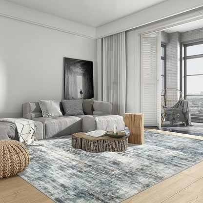 6x9 Area Rugs Washable Rug: Large Modern Abstract Living Room Rug Soft Anti-Skid Thin Carpet Indoor Floor Non-Shedding Carpets for Bedroom Dining Room Farmhouse Nursery Home Office Blue Multi