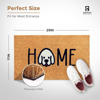 Home Dog - 17"x29" - Coir Door Mat with Heavy Duty Backing - Welcome Mats for Entryway, Porch - Anti-Slip PVC & Coconut Fiber Surface - Natural Home Accessories, Minimalist Original Design