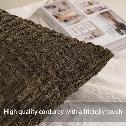 Pack of 2 Corduroy Decorative Throw Pillow Covers 24x24 InchSoft Striped Pillow Covers Modern Farmhouse Home Decor for Sofa Living Room Couch Bed（Green）