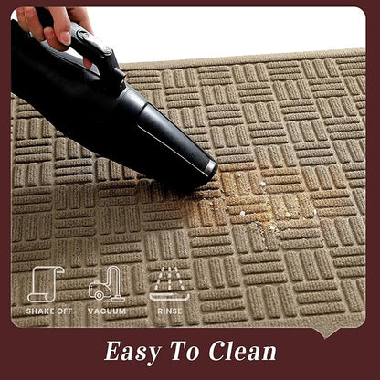 Mibao Front Door Mat Indoor Outdoor Entrance, Dirt Trapping Waterproof All-Season, All-Weather Doormat, Non-Slip Durable Natural Rubber Low Profile Easy Clean Patio Entrance Mat, 29.5" x 17", Beige