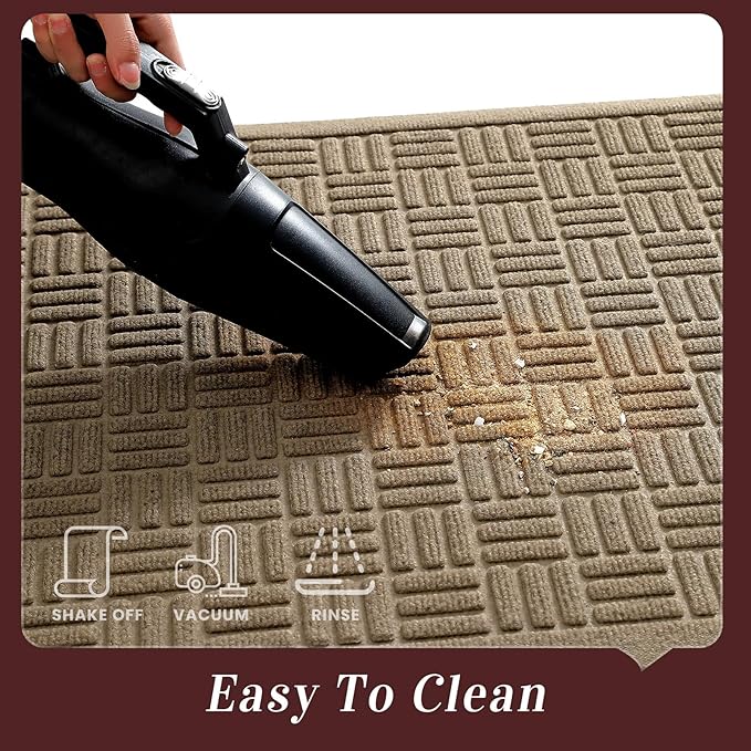 Mibao Front Door Mat Indoor Outdoor Entrance, Dirt Trapping Waterproof All-Season, All-Weather Doormat, Non-Slip Durable Natural Rubber Low Profile Easy Clean Patio Entrance Mat, 47" x 31.5", Beige