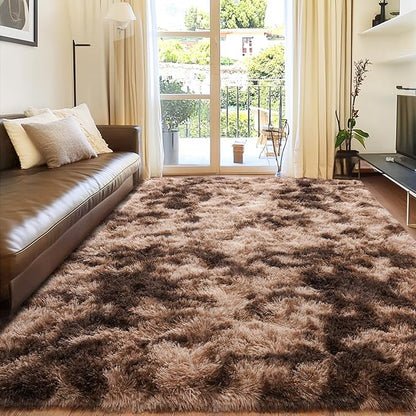 Rugs for Bedroom 4x6, Soft Shaggy Modern Shag Area Rug for Living Room, Upgrade Non-Slip Plush Fluffy Carpet for Kids Boys Girls Room Home Decor Aesthetic, Tie-Dyed Brown