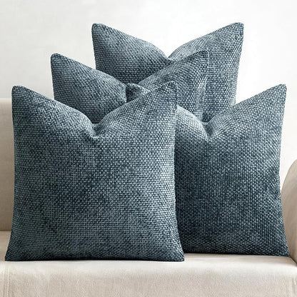 MIULEE Pack of 4 Couch Throw Pillow Covers 20x20 Inch Navy Blue Soft Decorative Chenille Pillow Covers Farmhouse Accent Cushion Covers for Boho Home Decor Sofa Bedroom Living Room