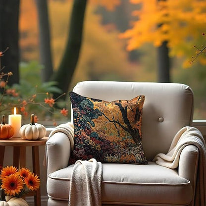 Rustic William Morris Inspired Autumn Forest Decor Throw Pillow Covers 18x18,Fall Home Room Decor, Vintage Botanical Nature Decorative Throw Pillow Covers for Home Bedroom Living Room