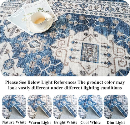 Hallway Washable Runner Rug - 2'6x14 Kitchen Rugs Entryway Rug Runner Vintage Soft Floor Mat Non Slip Indoor Farmhouse Carpet for Bathroom Living Room Bedroom (2'6''x14', Blue)