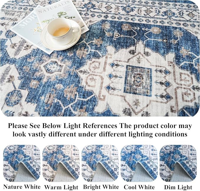 2x5 Washable Hallway Runner Rug: Indoor Farmhouse Entryway Kitchen Rugs Oriental Thin Non-Slip Water Resisitant Carpet for Bathroom Laudry Ultra Soft Floor Mat for Living Room Bedroom(2X5,Blue)
