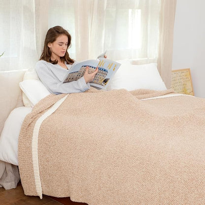 Snuggle Sac Super Soft & Reversible Heather Beige Throw - Oversized Cozy Knit Blanket for Bed, Sofa, Living Room, Twin Size (60x80 Inches)